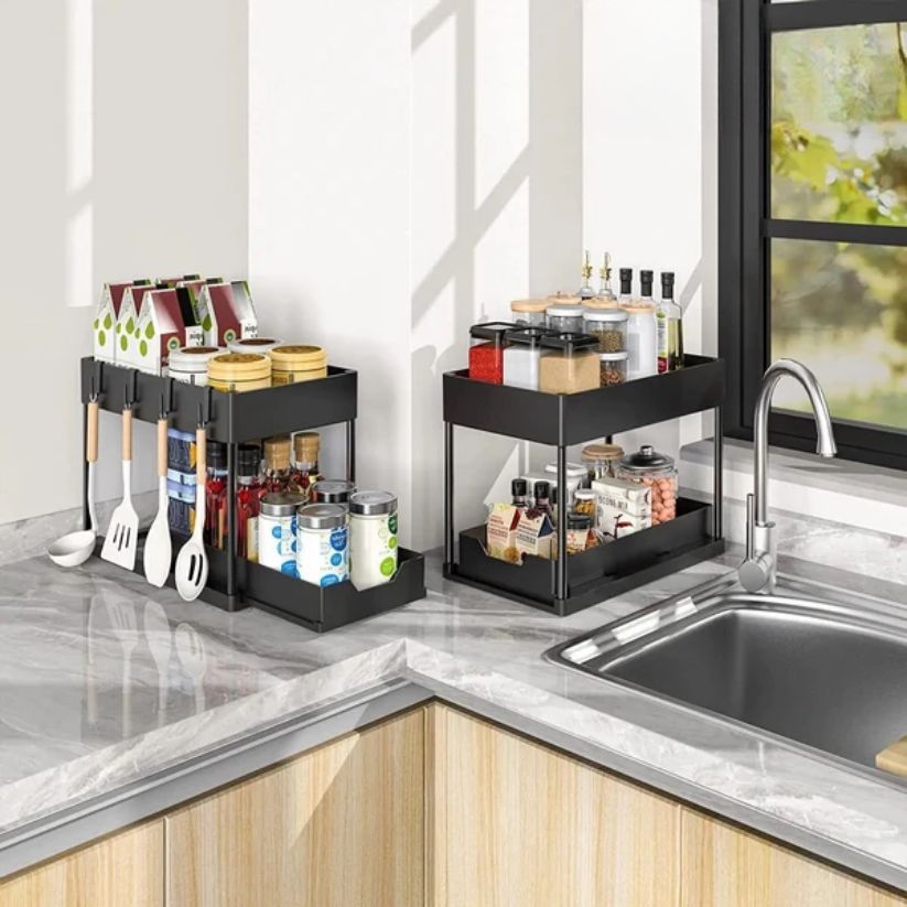 2-Tier Sliding Drawers Storage Rack