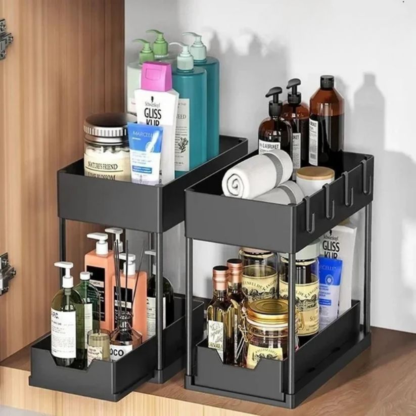 2-Tier Sliding Drawers Storage Rack
