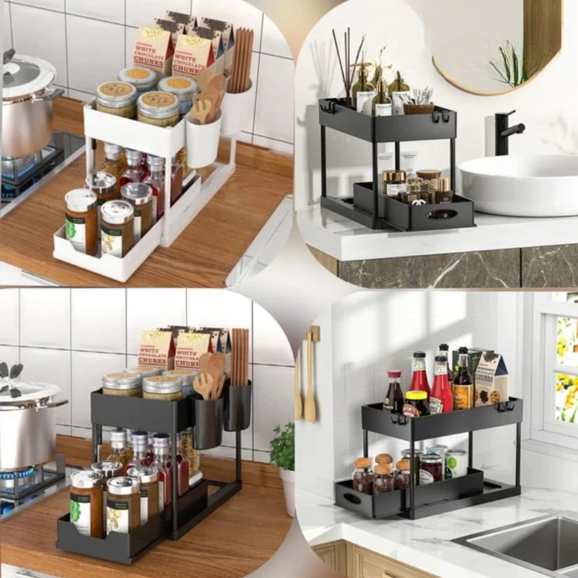 2-Tier Sliding Drawers Storage Rack