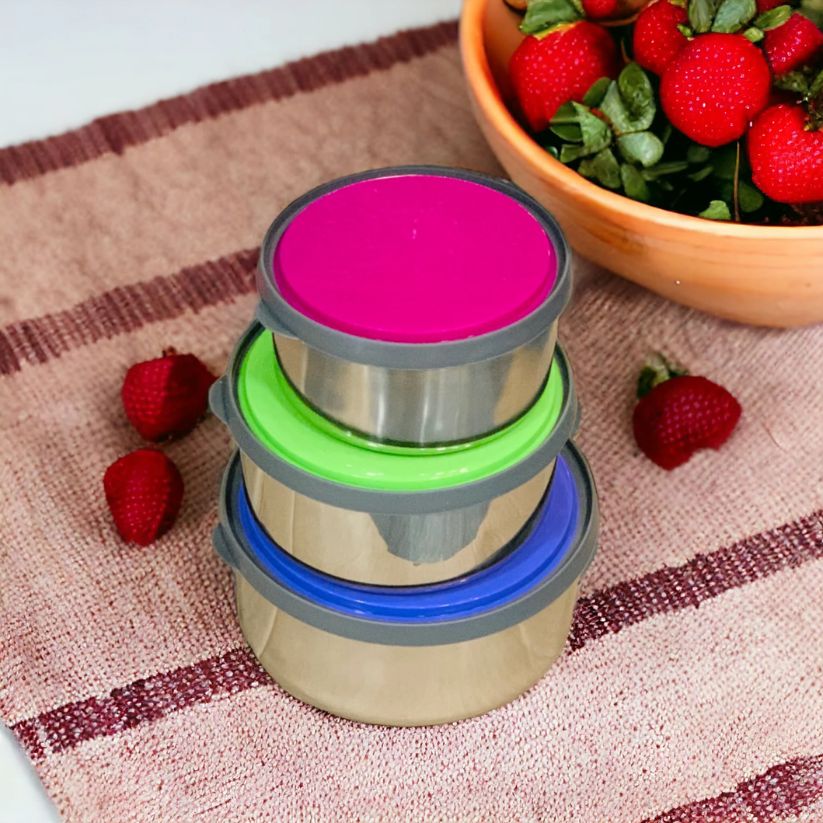 3 Pcs Stainless Steel Bowls With Silicone Lid