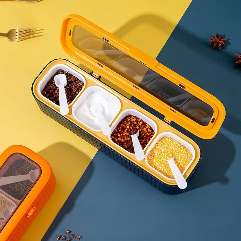4 Grids Seasoning Storage Box With Spoon