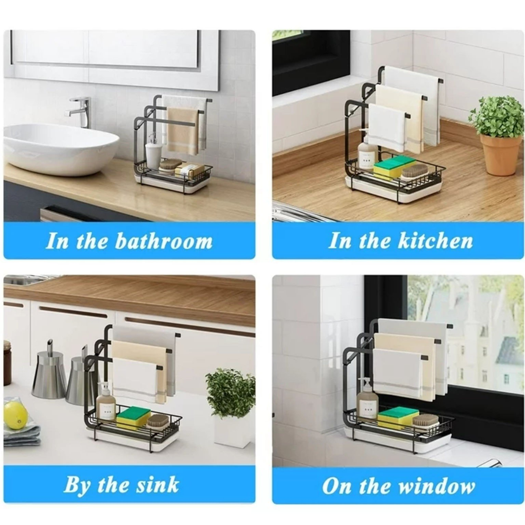 Iron Kitchen Sink Caddy With Towel Stand