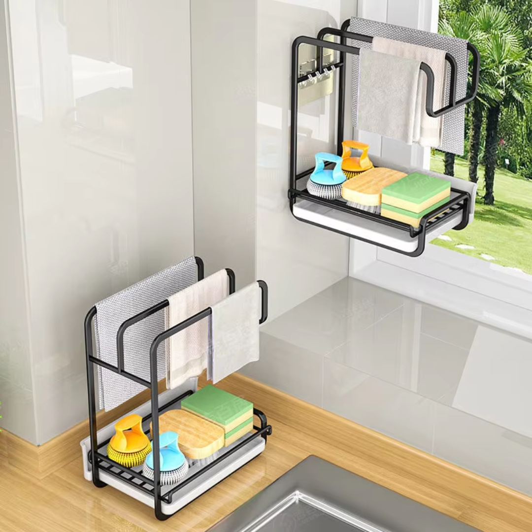 Iron Kitchen Sink Caddy With Towel Stand