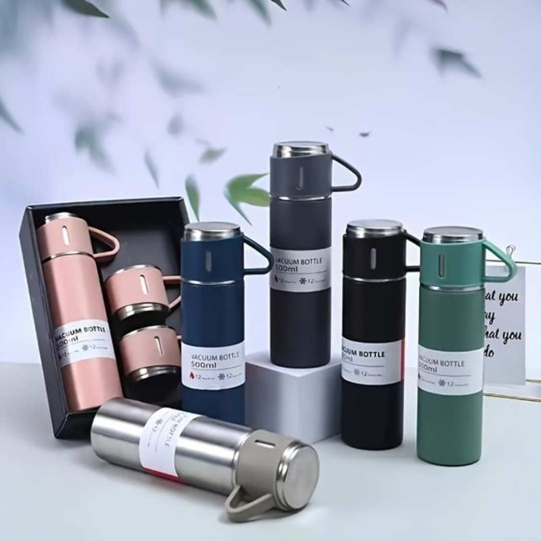 Three-in-One Hot & Cold Thermal Flask Set with Matching Cups