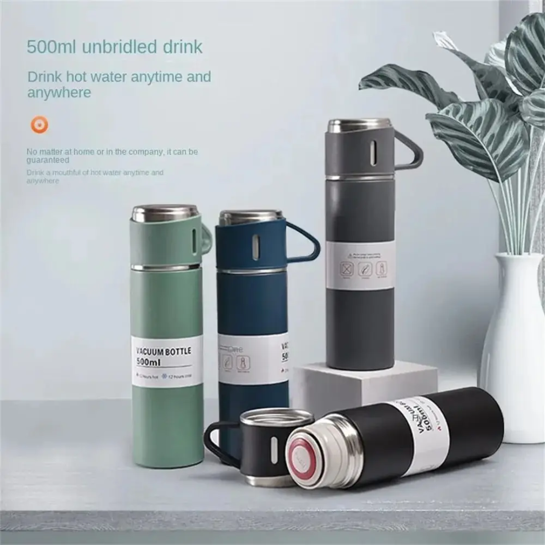 Three-in-One Hot & Cold Thermal Flask Set with Matching Cups