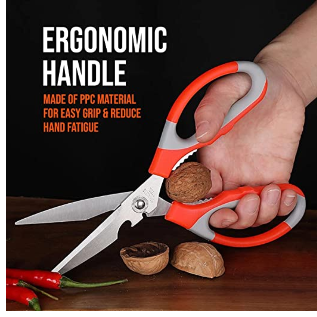 Stainless Steel Scissors for Kitchen Use with Nut Cracker & Bottle Opener