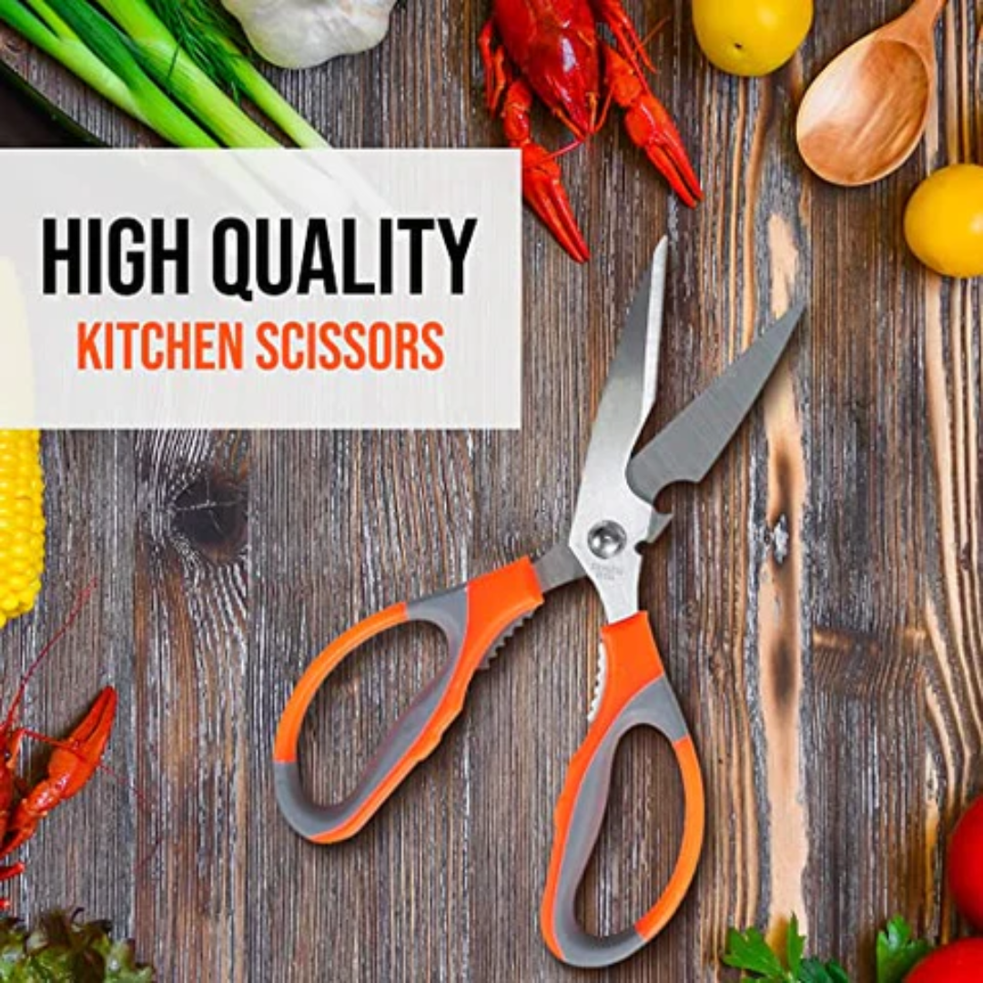 Stainless Steel Scissors for Kitchen Use with Nut Cracker & Bottle Opener