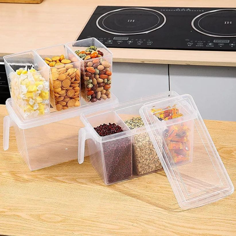 3 Section Fridge Storage Box With Lid