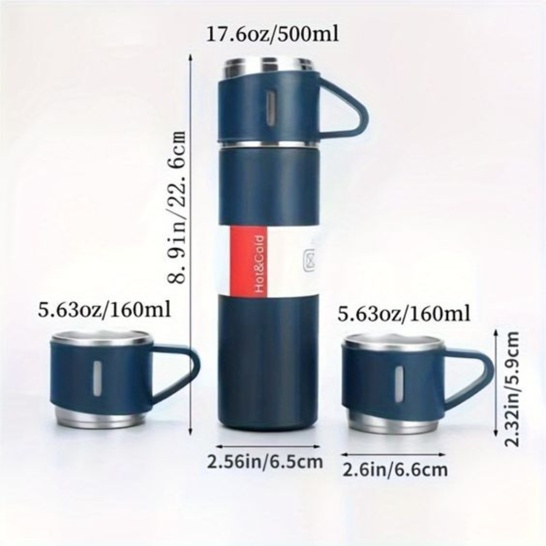 Three-in-One Hot & Cold Thermal Flask Set with Matching Cups