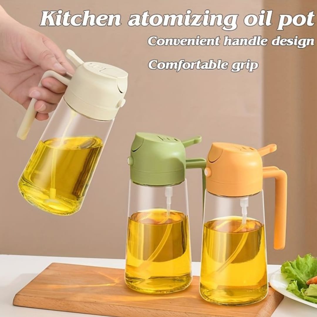 2 in 1 Glass Oil Sprayer & Dispenser, Food-grade Oil Spray Bottle with Handle 470 ml