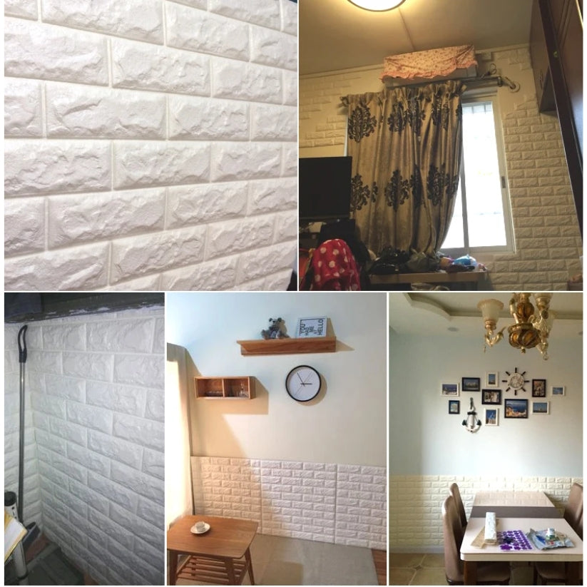 3D Foam Wall Brick Sheets White