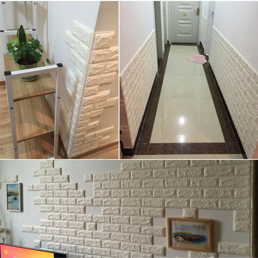 3D Foam Wall Brick Sheets White