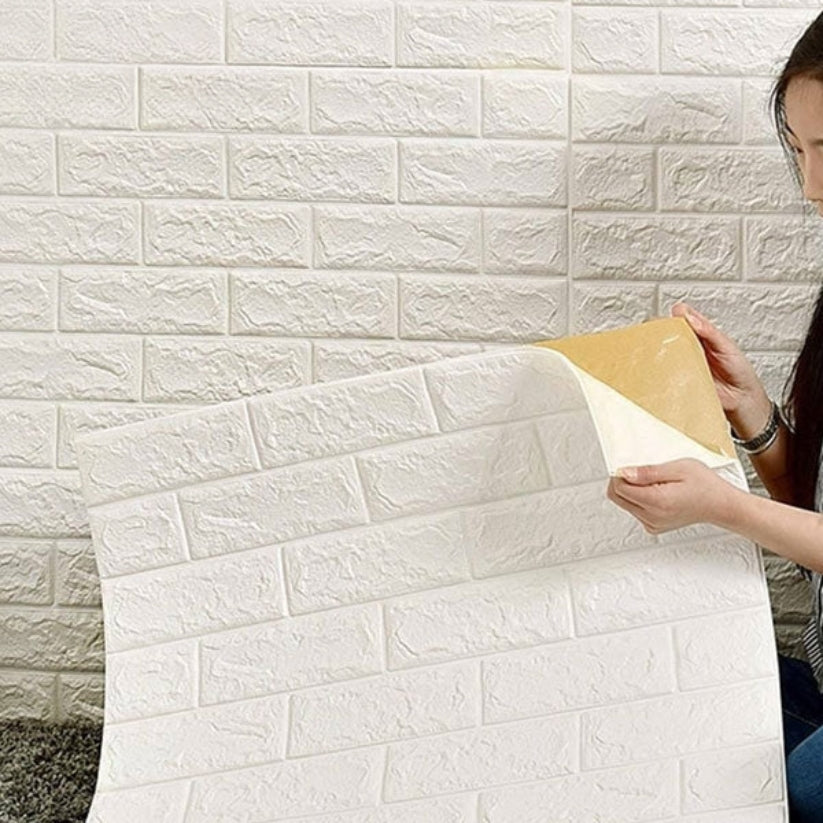 3D Foam Wall Brick Sheets White