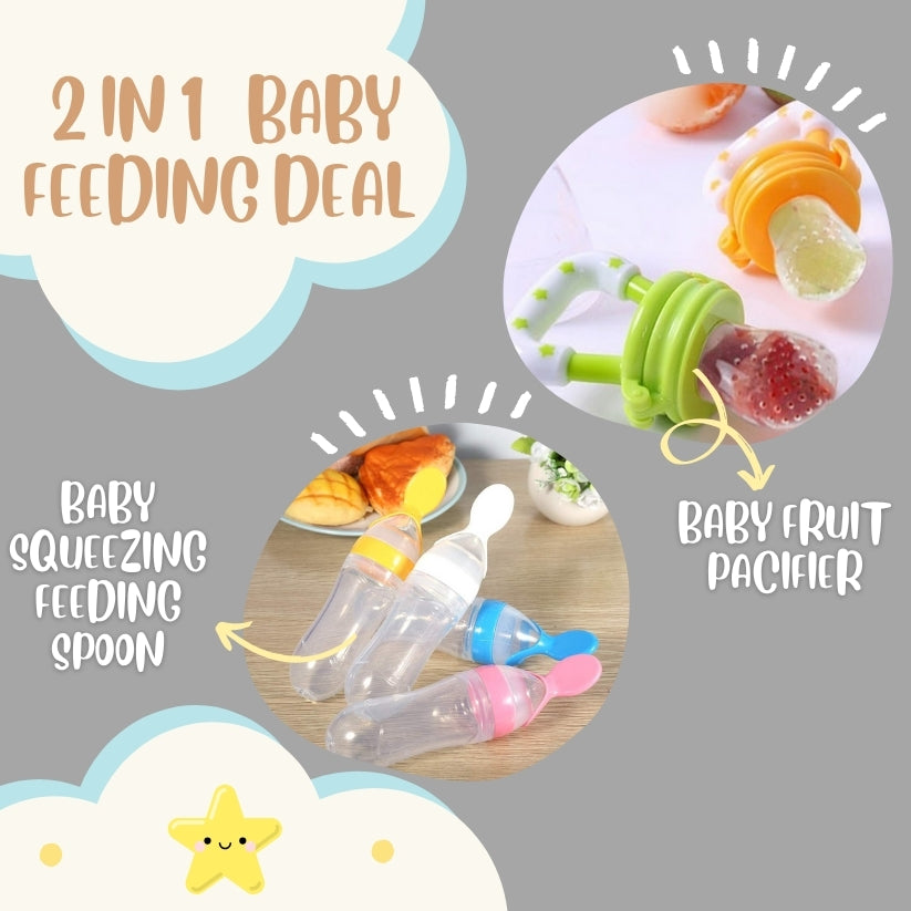 2 In 1 Baby Feeding Deal BABY SQUEEZING FEEDING SPOON BOTTLE And FRUIT PACIFIER