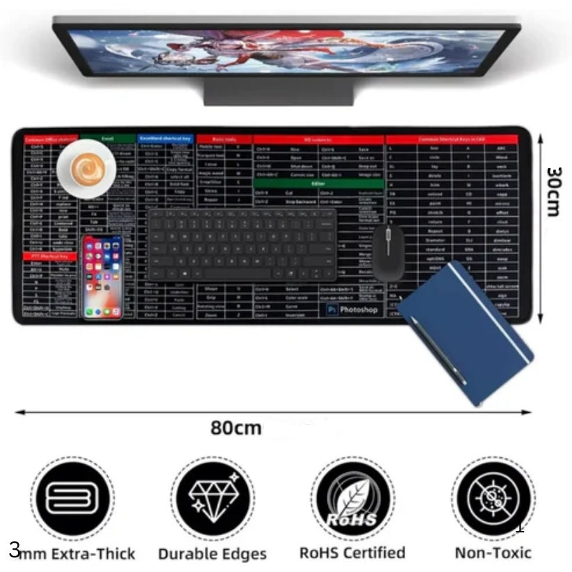 Keyboard Shortcut Pad with All MS-OFFICE Shortcut keys – Quick Key Non-Slip Keyboard & Mouse Pad (Imported)