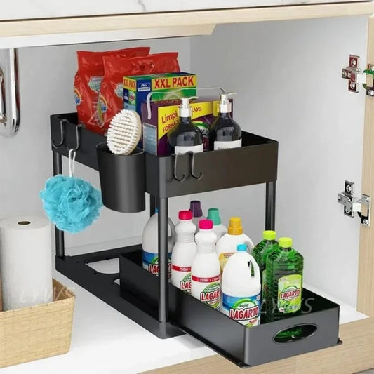 2-Tier Sliding Drawers Storage Rack