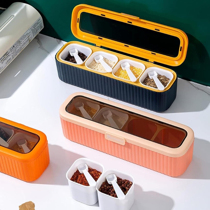 4 Grids Seasoning Storage Box With Spoon