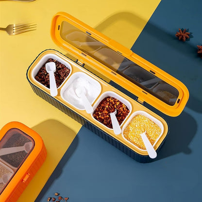4 Grids Seasoning Storage Box With Spoon