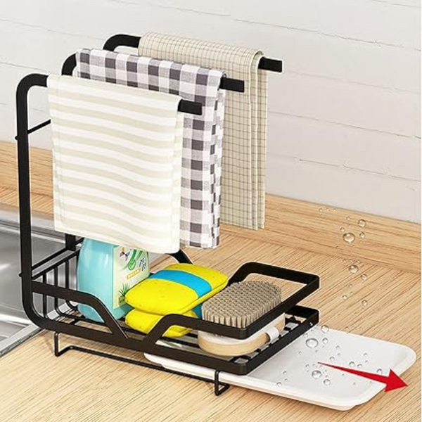 Iron Kitchen Sink Caddy With Towel Stand