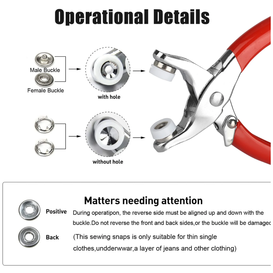 Metal Hand Press Snap Button Pliers Kit With 50 buttons