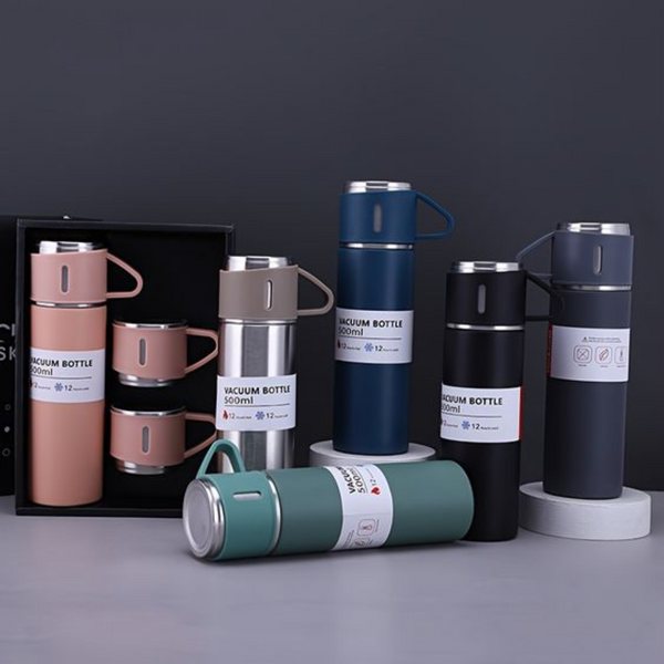 Three-in-One Hot & Cold Thermal Flask Set with Matching Cups