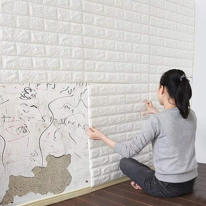 3D Foam Wall Brick Sheets White