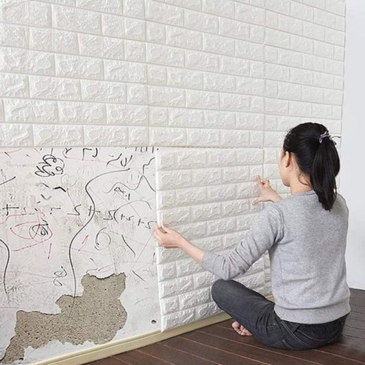 3D Foam Wall Brick Sheets White