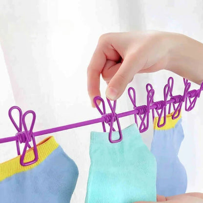 Stretchable Clothes Drying Rope With 12 Clips