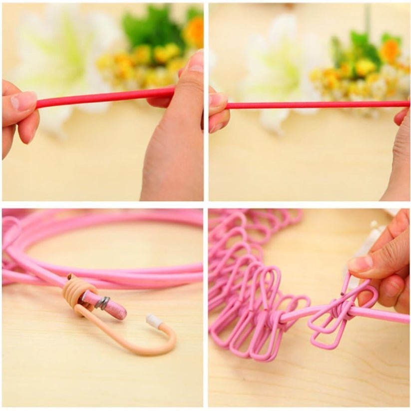 Stretchable Clothes Drying Rope With 12 Clips