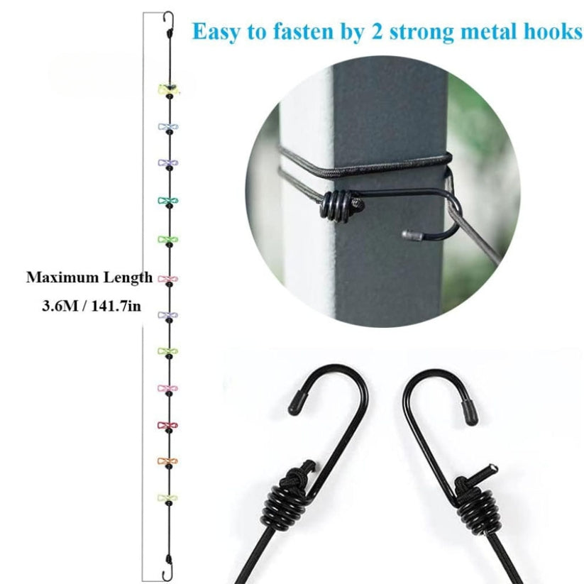 Stretchable Clothes Drying Rope With 12 Clips