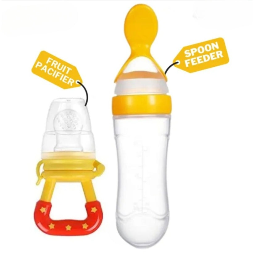 2 In 1 Baby Feeding Deal BABY SQUEEZING FEEDING SPOON BOTTLE And FRUIT PACIFIER